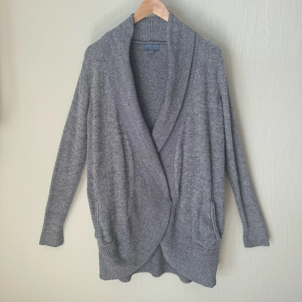 BAREFOOT DREAMS Cozychic Lite Knit Circle Cardigan Gray Open Front Size Medium - Picture 3 of 14